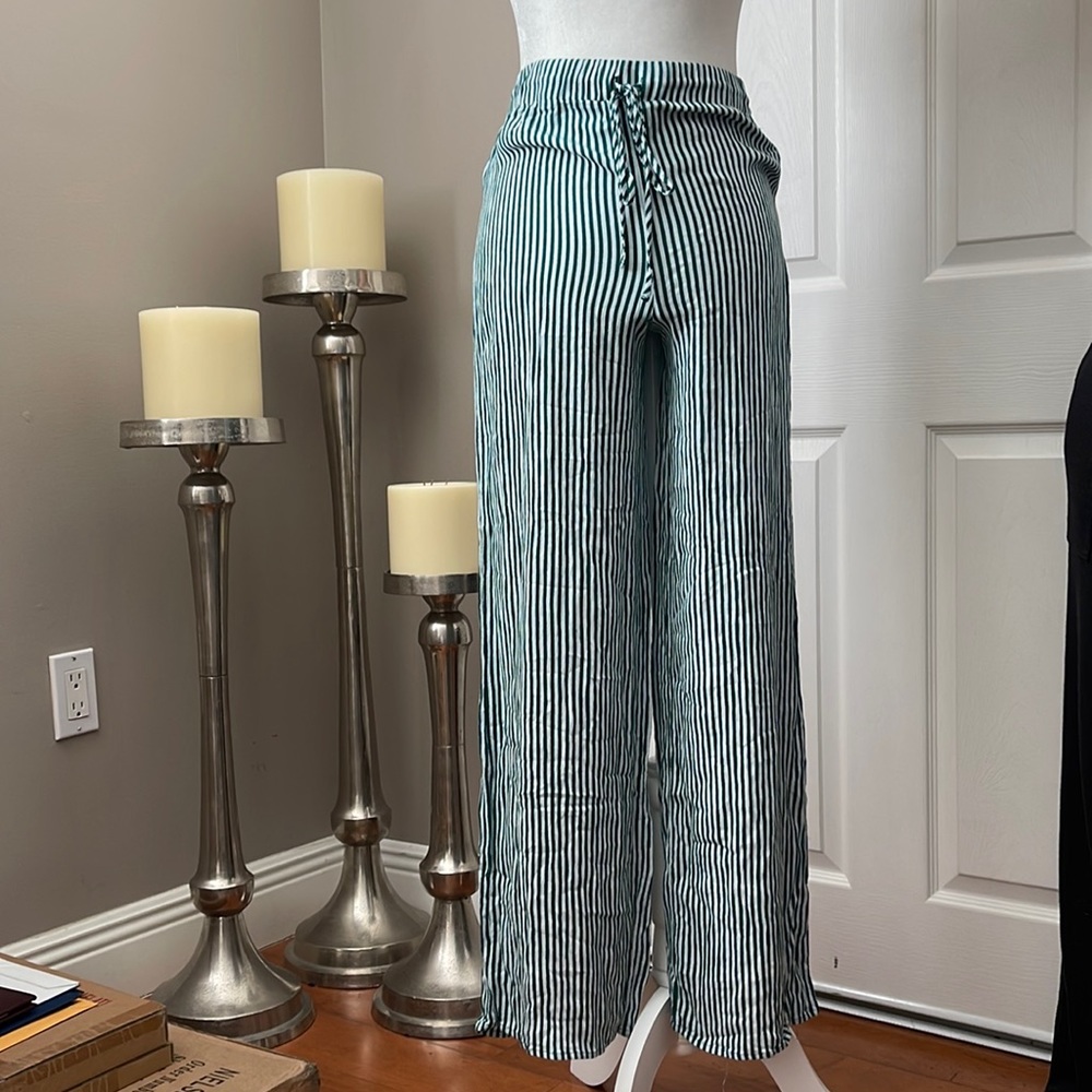 Green striped flowy pants